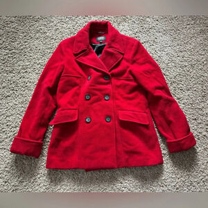 Vintage B. Moss Red Pea Coat Wool Women Size Medium